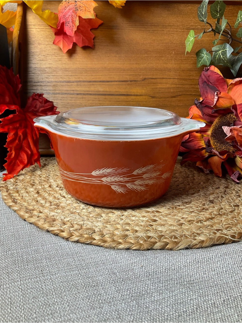 Vintage Pyrex Autumn Harvest 1 Qt Casserole with Lid